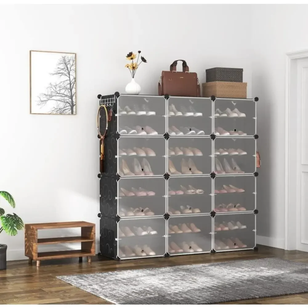ROJASOP 8-Tier Shoe Cabinet 48-Pair Organizer Stackable Black Open Box